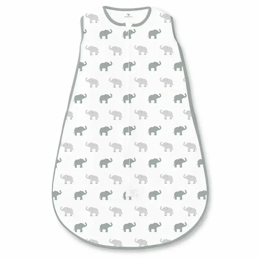 Amazing Baby Cotton Sleeping Sack, Tiny Elephants, Sterling, Medium 6-12 months